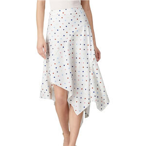N12H White Rainbow Polka Dot Wonderland Asymmetric Skirt Womens Small